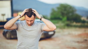 Sick and tired truck driver walking challenge mother trucker yoga