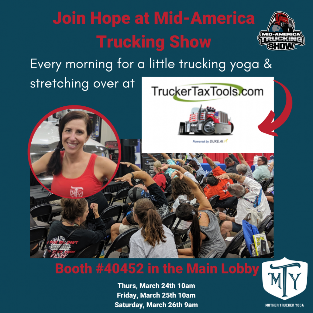 Driving into Fitness with Hope Zvara at Mid-America Trucking Show 2022 Trucker Tax Tools Mother Trucker Yoga IMage 4